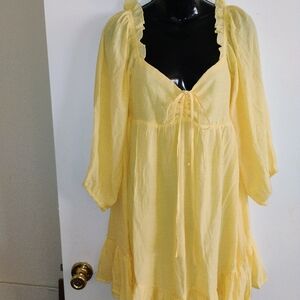 Light Yellow Ruffled Tie-Front Dress
